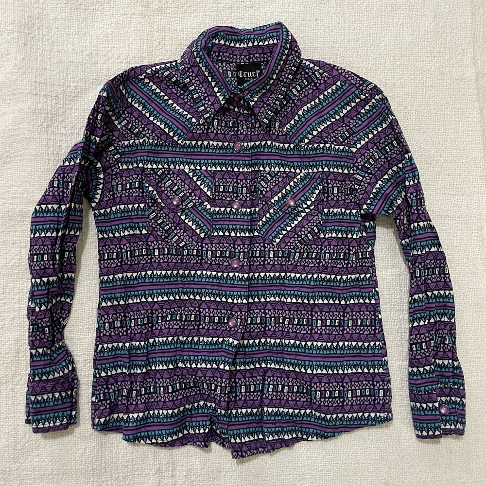 Cruel Girl Purple Pearl Snap Shirt Youth XS 4/5 Cowgirl Western Rodeo Cute!
